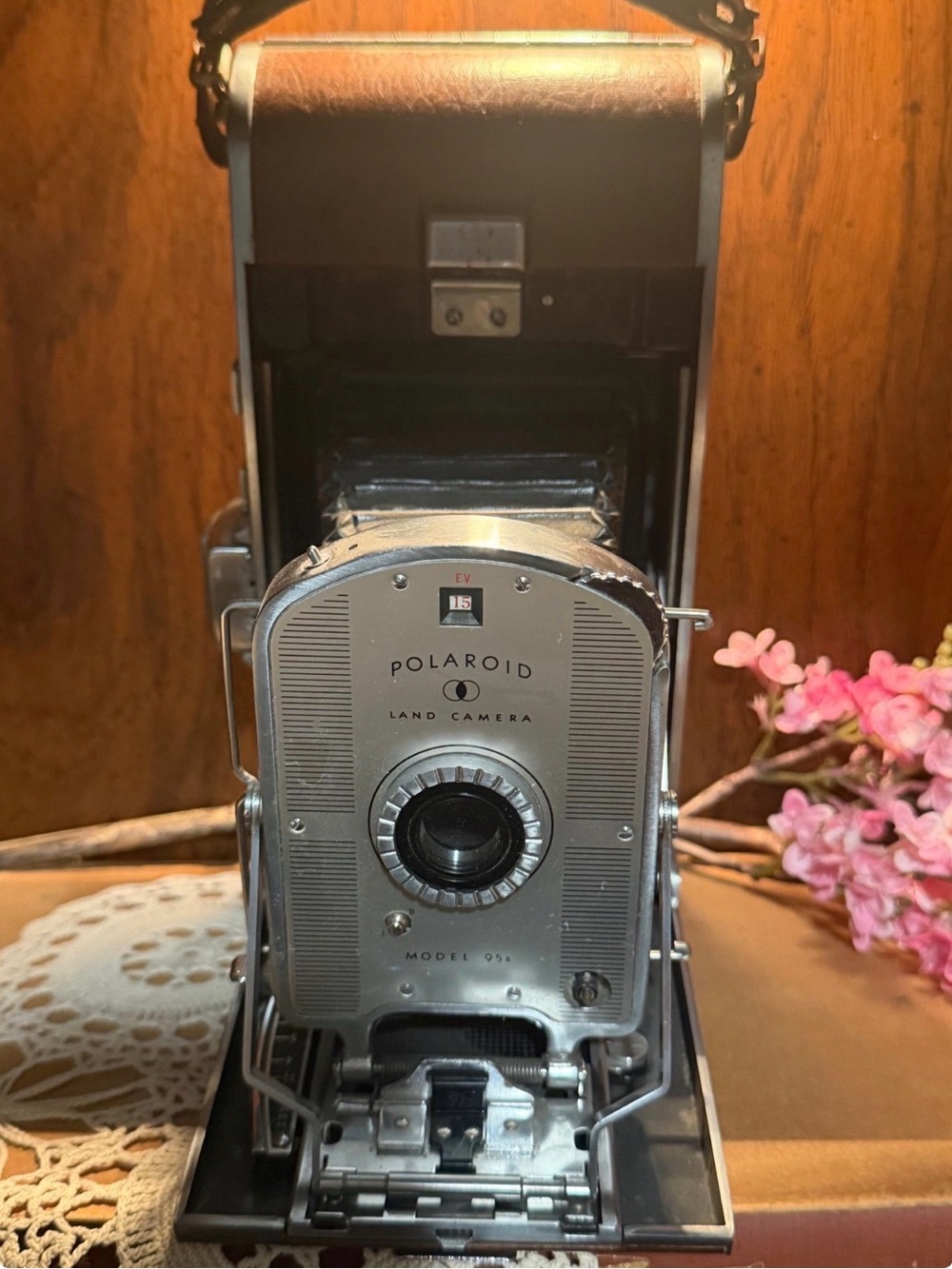 Vintage Polaroid Silver Land Camera with Black Bellows